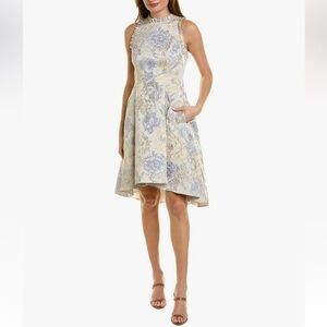 Adrianna Papell Metallic Jacquard Fit-and-Flare Halter Party Dress